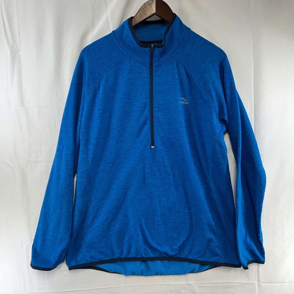 L.L.Bean Half-Zip Pullover Women XL Blue Heathered Grid Fleece Thumbhole
